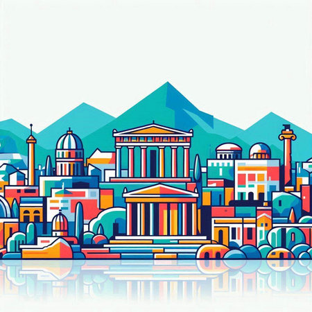Panoramic view of Athens, Greece. Colorful vector illustration.のイラスト素材