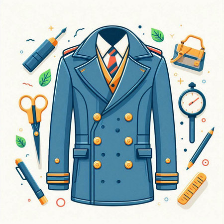 Vector illustration of coat with stationery. Hand drawn design elements.のイラスト素材