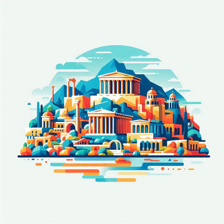 Colorful illustration of the famous Athens in Greece. Vector illustration.のイラスト素材