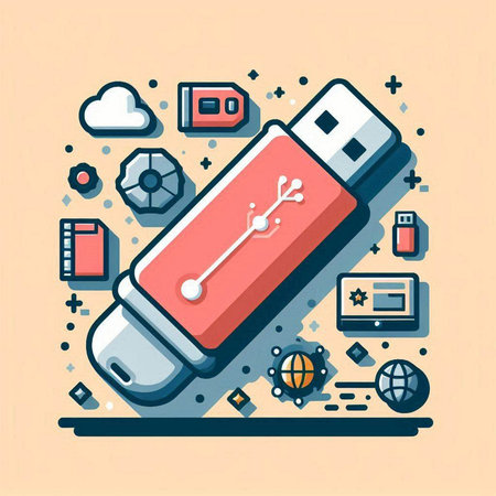 Vector illustration of usb flash drive in flat design style. Web and mobile concept.のイラスト素材