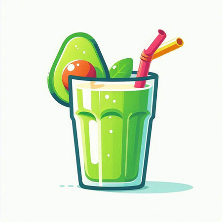 Green smoothie in a glass with a straw. Vector illustration.のイラスト素材