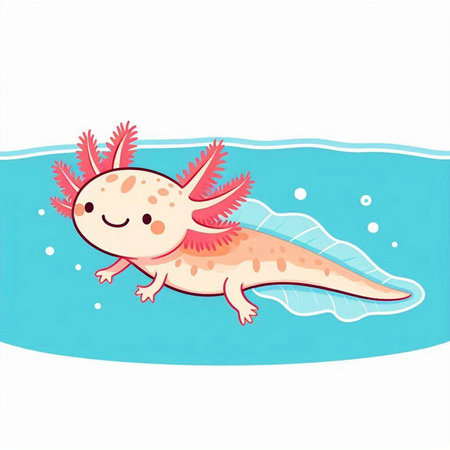 cute cartoon baby axolotl swimming in the sea, vector illustrationのイラスト素材