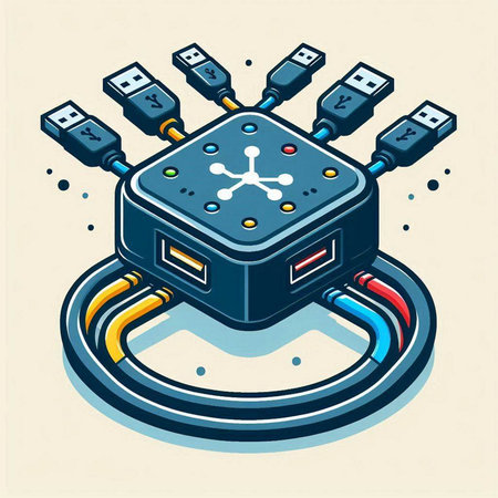Vector isometric illustration of the concept of the Internet connection. Cables connected to the motherboard.のイラスト素材