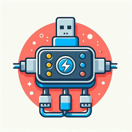 Robot with power cable. Vector illustration in a flat style.のイラスト素材