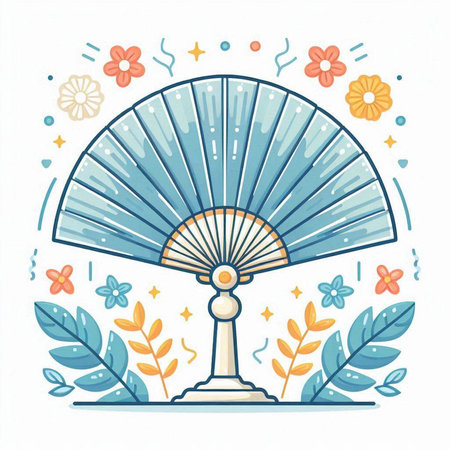 Folding fan with flowers. Hand drawn vector illustration in doodle style.のイラスト素材