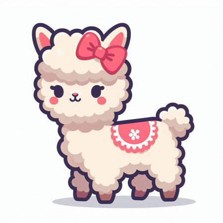 Cute cartoon alpaca. Vector illustration isolated on white background.のイラスト素材