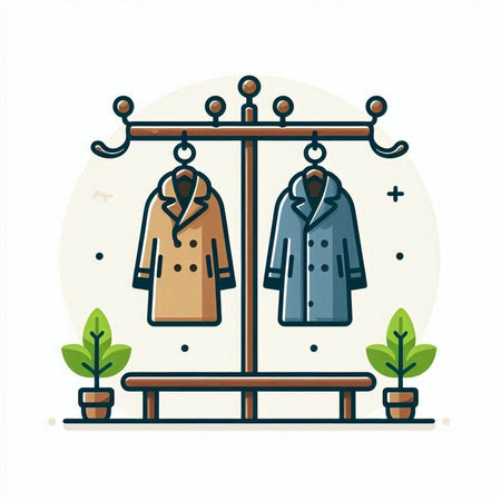Coats on a hanger in the style of flat design. Vector illustration.のイラスト素材