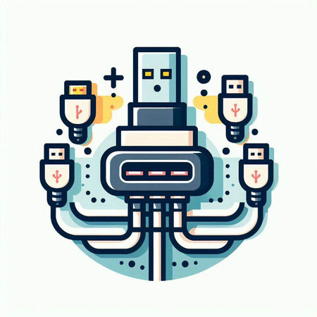 Colorful vector illustration of a USB cable. Flat line art design.のイラスト素材