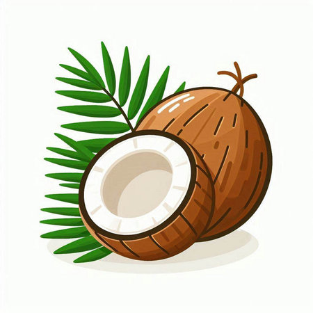Coconut and palm leaves isolated on white background. Vector illustration.のイラスト素材