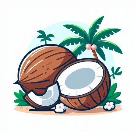 Coconut cartoon vector illustration on white background. Cute cartoon coconuts.のイラスト素材