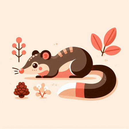 Cute raccoon cartoon vector illustration in flat style. Cute little raccoon animal.のイラスト素材