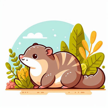 Cute little hamster sitting on the ground. Vector illustration.のイラスト素材