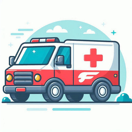 Ambulance car vector illustration. Flat design style on white background.のイラスト素材