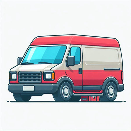 Vector illustration of a red and blue delivery van on a white backgroundのイラスト素材