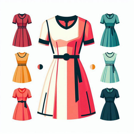 Set of dresses. Women's clothing. Vector illustration on white background.のイラスト素材