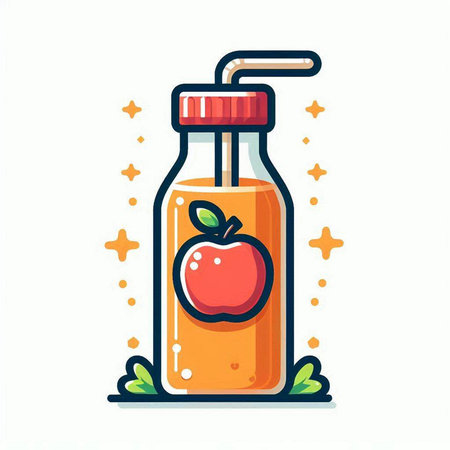 Apple juice in a glass bottle with a straw. Vector illustration.のイラスト素材