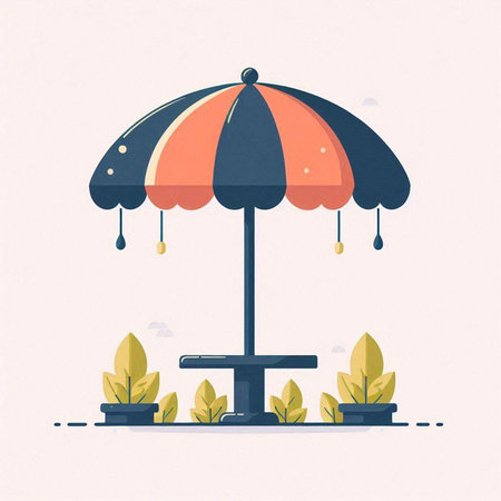 Illustration of an umbrella in a park. Vector illustration in flat style.のイラスト素材