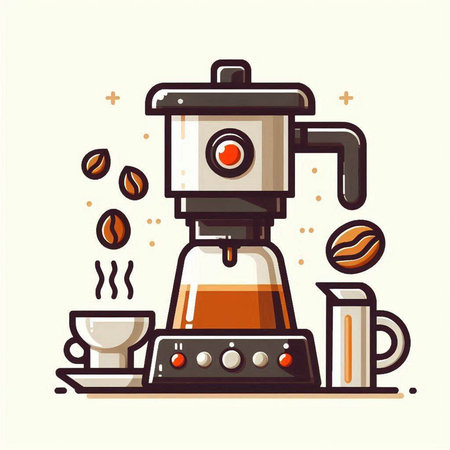 Coffee maker and coffee beans. Flat style vector illustration.のイラスト素材