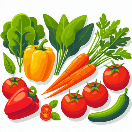 Vegetables on white background. Vector illustration of fresh vegetables.のイラスト素材