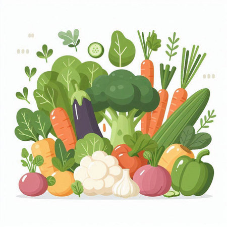 Vegetables vector illustration. Vegetarian food. Healthy nutrition.のイラスト素材