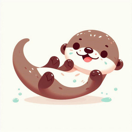 Cute cartoon baby otter on white background. Vector illustration.のイラスト素材
