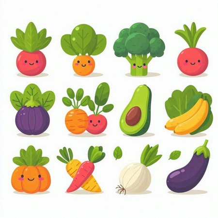 Vegetables set. Cute cartoon characters. Vector illustration.のイラスト素材