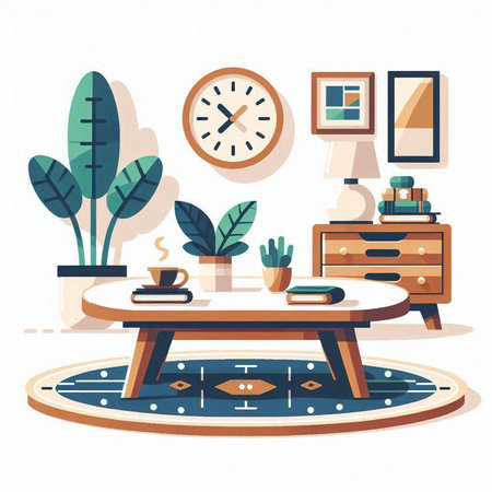 Interior of living room with furniture. Flat style vector illustration.のイラスト素材