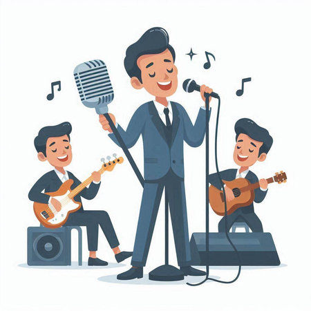 Vector illustration of a singer and a musician in a business suit.のイラスト素材