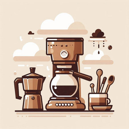 Coffee maker and coffee beans. Vector illustration in flat styleのイラスト素材