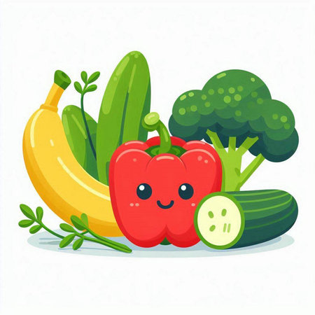 Vegetables vector illustration. Cute cartoon healthy food character.のイラスト素材