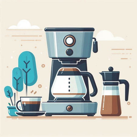 Coffee maker and cup of coffee. Flat style vector illustration.のイラスト素材