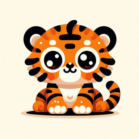 Cute cartoon tiger. Vector illustration of a tiger cub with eyes closed.のイラスト素材