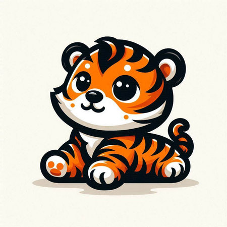 Cute tiger cartoon vector illustration. Cute little tiger character.のイラスト素材