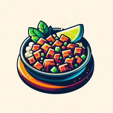 Illustration of a bowl of tsukiji salad with limeのイラスト素材