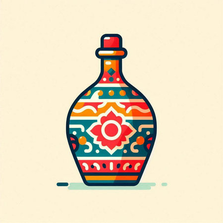 Colorful bottle with floral pattern. Vector illustration in flat style.のイラスト素材