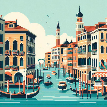 Venice, Italy. Vector illustration in retro style. Vintage style.のイラスト素材