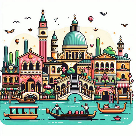 Venice, Italy. Colorful hand drawn vector illustration in cartoon styleのイラスト素材