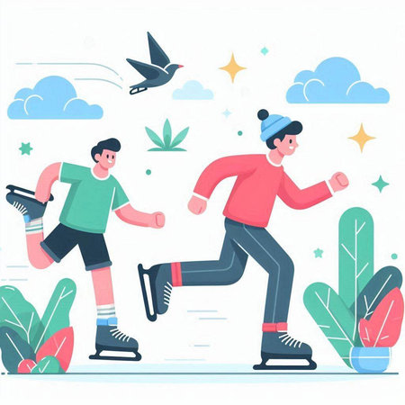 People on ice skates. Vector illustration in flat cartoon style.のイラスト素材