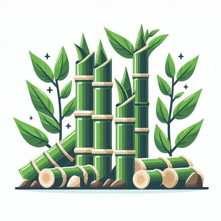 Sugar cane with green leaves on white background. Vector illustration.のイラスト素材