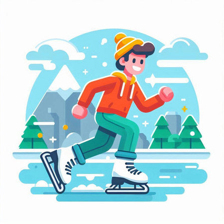 Winter sport vector illustration. Man skating on ice rink. Winter outdoor activity.のイラスト素材