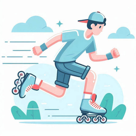 Man on roller skates in a park. Flat vector illustration.のイラスト素材