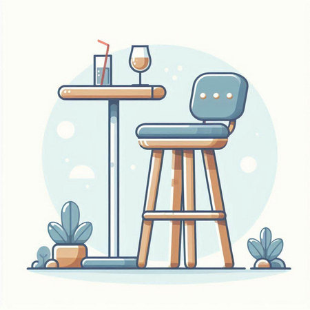 Vector illustration of a chair and a table in a cafe. Flat style.のイラスト素材