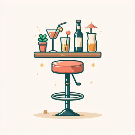 Cocktail bar counter. Vector illustration in flat cartoon style.のイラスト素材