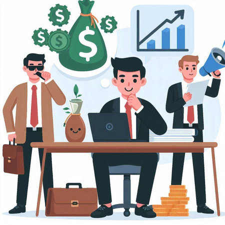 Businessman working at the office. Vector illustration in cartoon style.のイラスト素材