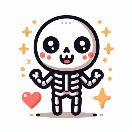 Skeleton with heart. Cute vector illustration in cartoon style.のイラスト素材