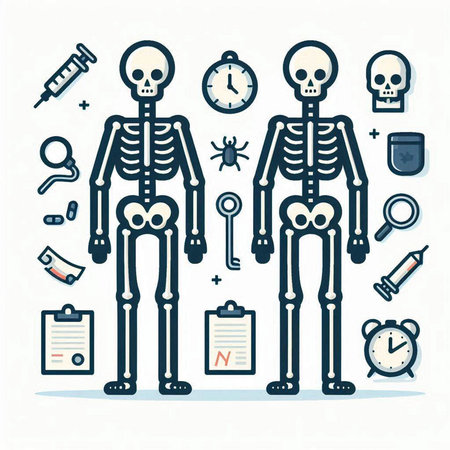 Skeleton and medical icons set. Vector illustration in flat style.のイラスト素材