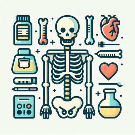 Human skeleton, medical icons set. Vector illustration in thin line styleのイラスト素材