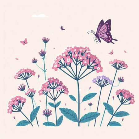 Flowers background with butterfly and butterflies. Vector illustration. EPS10のイラスト素材