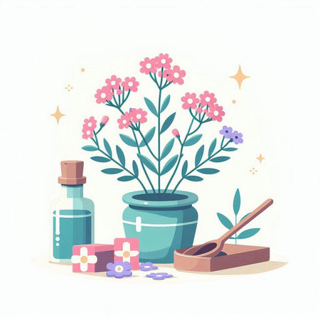 Flower and spa set. Vector illustration in a flat style.のイラスト素材