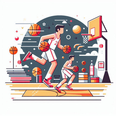 Basketball player in action. Vector illustration in a flat style.のイラスト素材